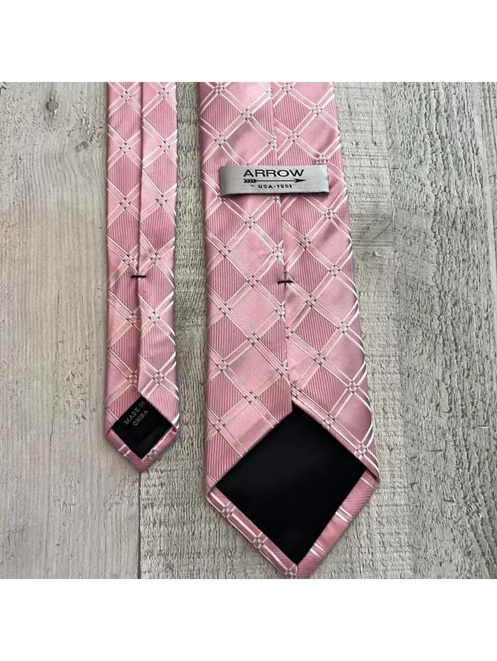 ARROW Men's 100% Silk Pink Plaid Checkered Necktie Tie USA